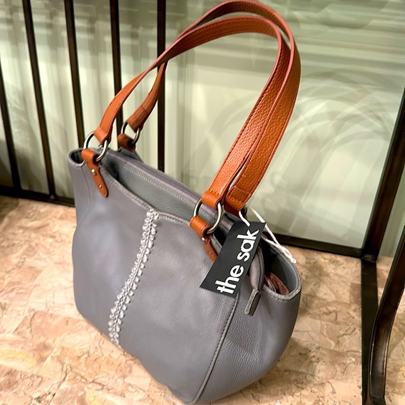 NWT the sak Bolinas Leather Satchel in dusty blue - Picture 7 of 7